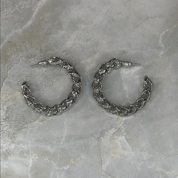 Elegant Silver Braided Hoop Earrings - Picture 1 of 3